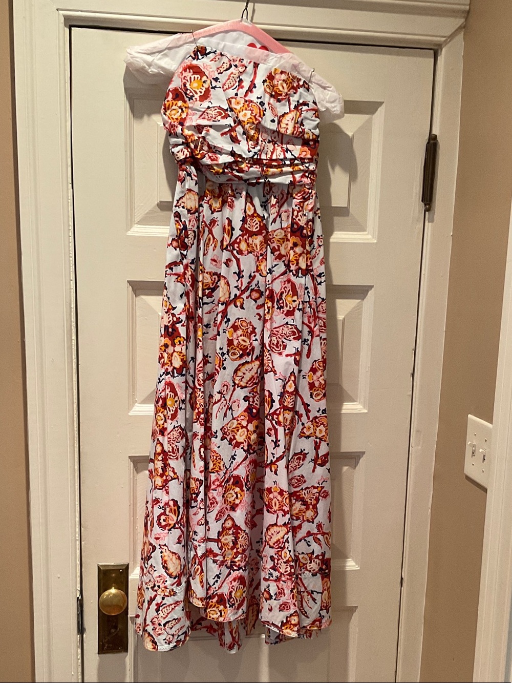 A.L.C. Strapless Floral Maxi Dress in White, Red & Yellow